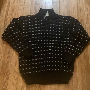 Vintage Unisex Pullover Sweater with Half Zip Black White Size Large